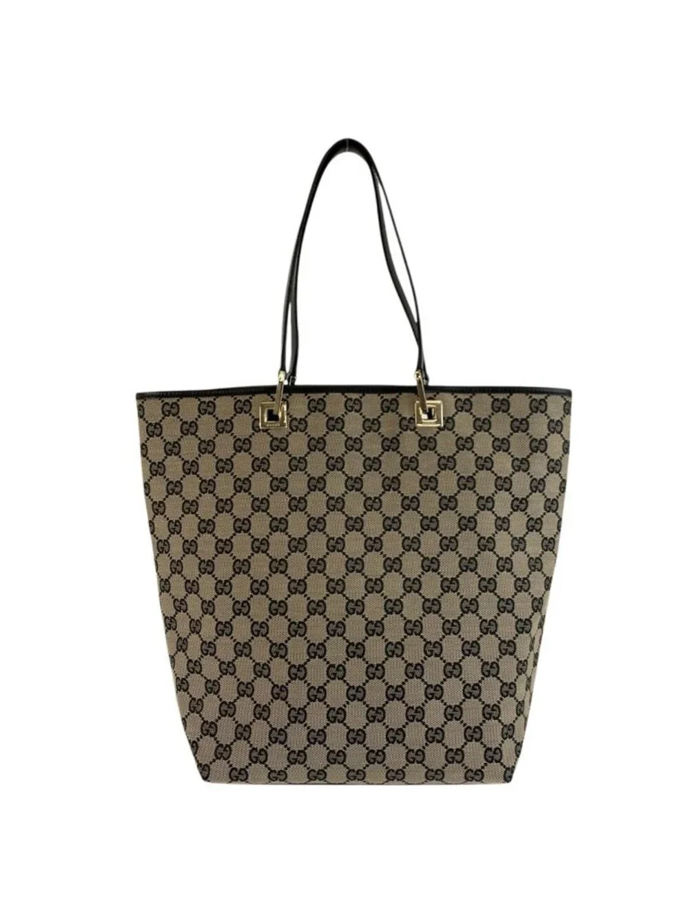Gucci Black Gold GG Canvas Leather 002 Tote Shoulder